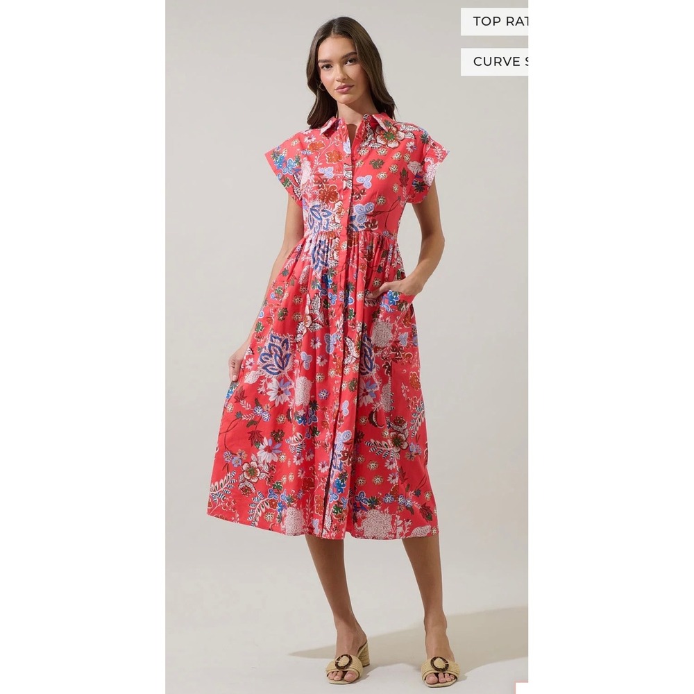 Sugar Lips Oreanna Floral Grenola Button Up Midi Dress Size Small